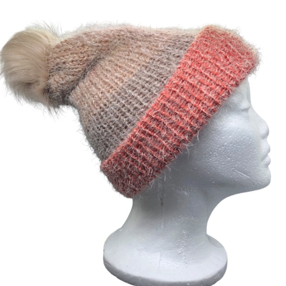 Fuzzy Beanie Super Soft Winter Color Block Knit Hat with Removable Pom Pom main image 7